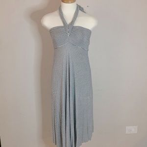 Halter Summer Midi Dress B&W Stripes Print Size M